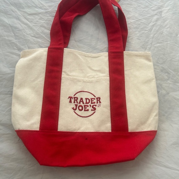 Trader Joe's Mini Canvas Tote Red Color NWT - Picture 6 of 7